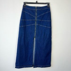 Vintage Beware Zip Up Front Denim Maxi Skirt
